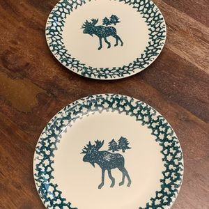 2 dinner plate Folk craft moose country by Tienshan
